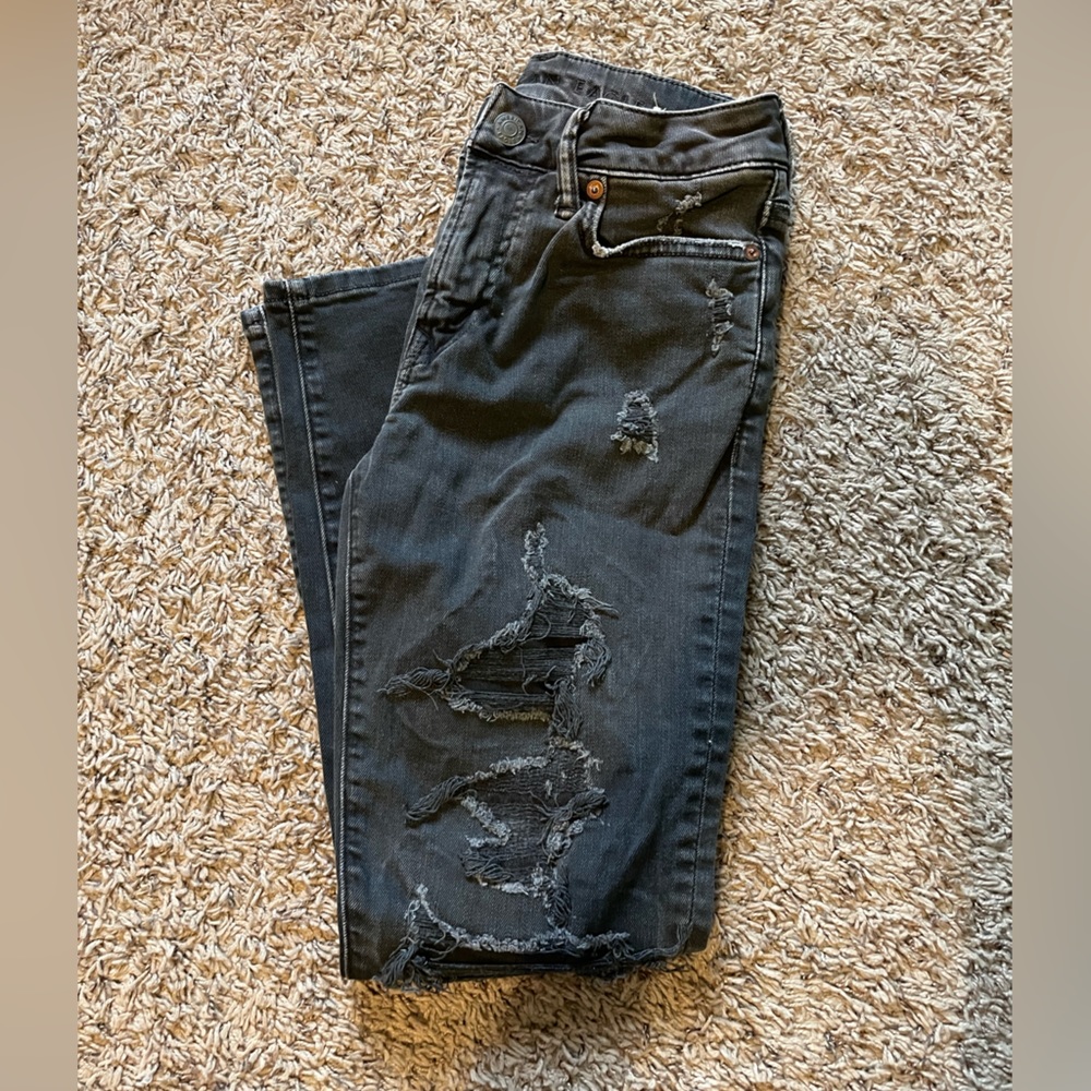 American Eagle Black Ripped Jeans w/ Patches